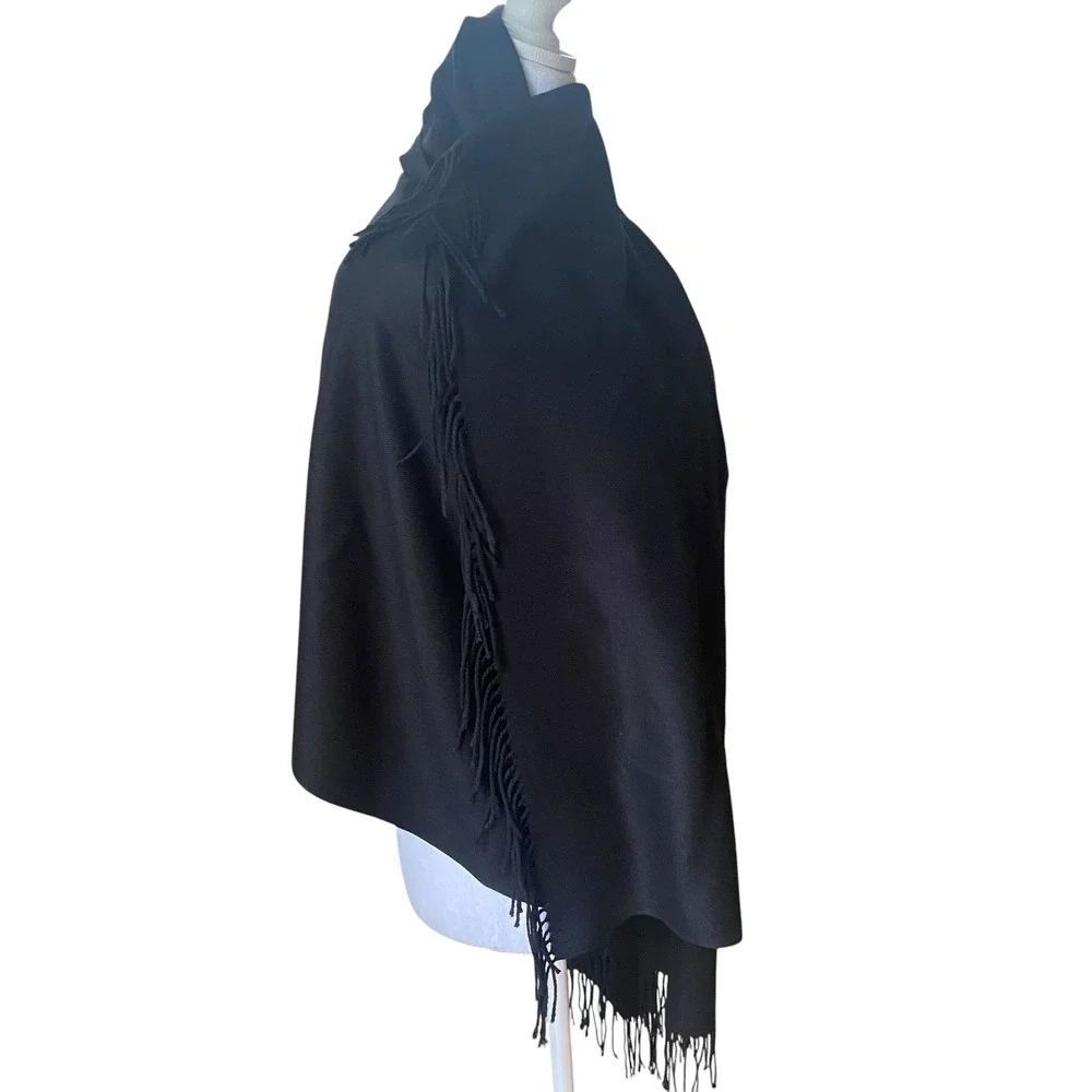 Womens Black Pashmina Shawl Wrap Scarf with Tassel Fringe Solid Classic 27in W